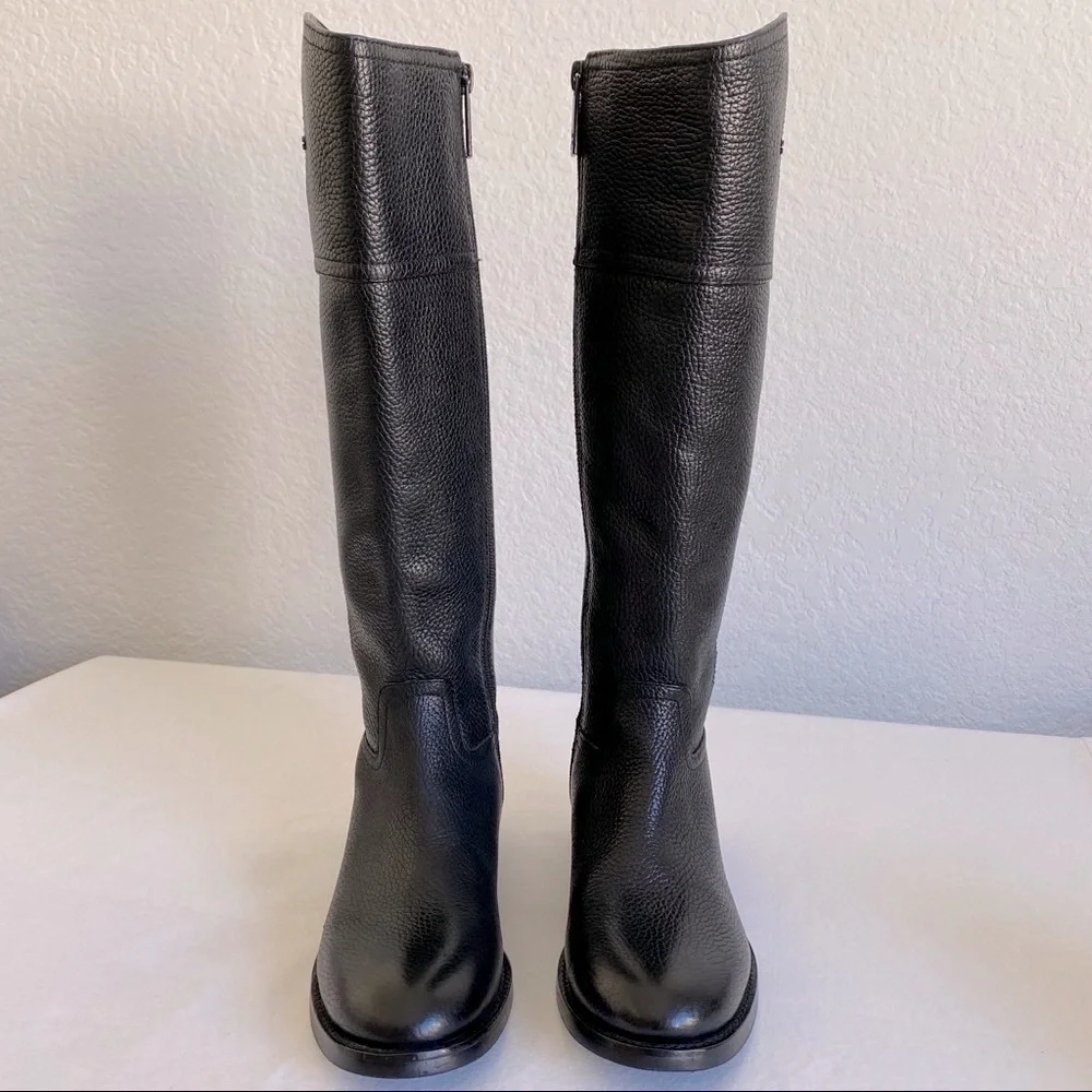 Tory Burch Kiernan logo Riding Leather Boots Black